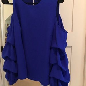 Gorgeous royal blue cold shoulder blouse.